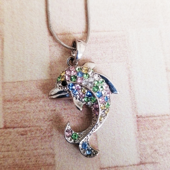 Dolphin Rhinestone Necklace - Picture 5 of 10